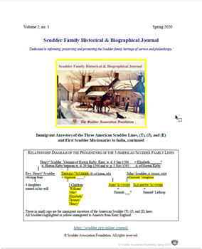 Scudder Family Historical & Biographical Journal, volume 2, no. 1 (Spring 2020)