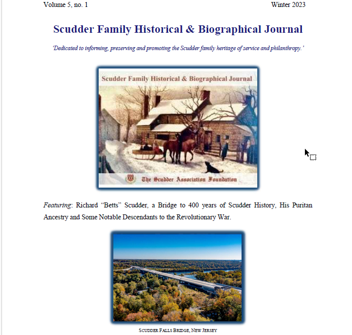 Scudder Family Historical & Biographical Journal, volume 5, no. 1 (Winter 2023)