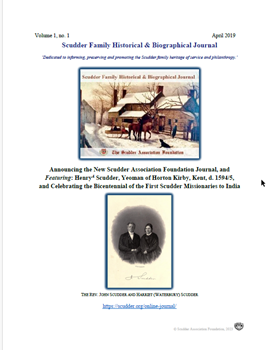 Scudder Family Historical & Biographical Journal, volume 1, no. 1 (April 2019)